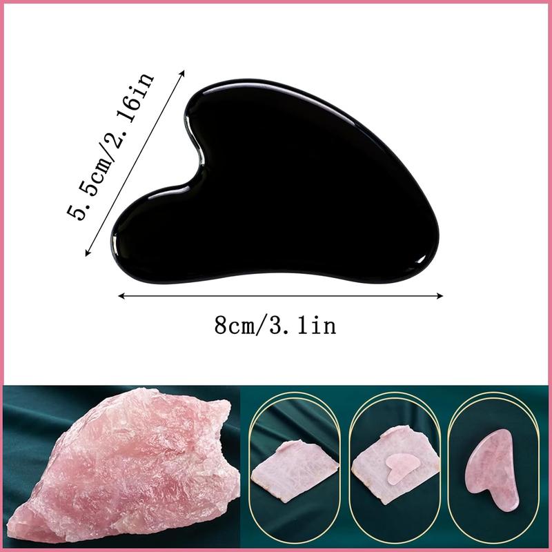 Gua Sha Jade Stone Gua Sha Massage Tool, Guasha Tool for Face and Body Skin Massage. Tools for SPA Acupuncture, Pink Stone for Body Face Neck and Eye, Skin Care Gift for Woman (Black)