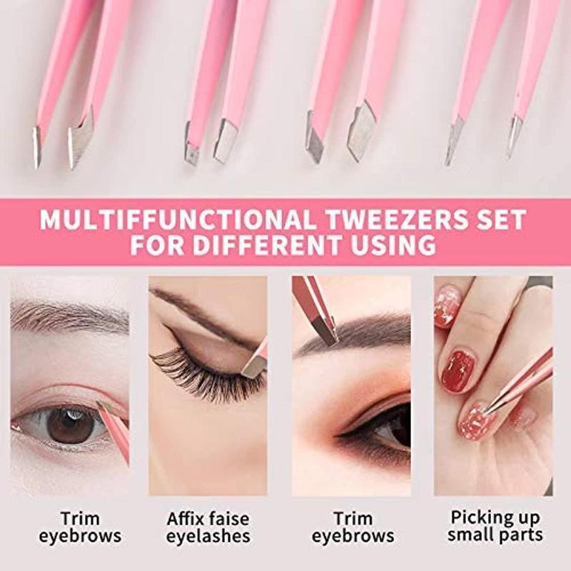 Professional Eyebrow Tweezers Set, 4pcs Portable Eyebrow Tweezers with Storage Box, Facial Hair Removal Tools