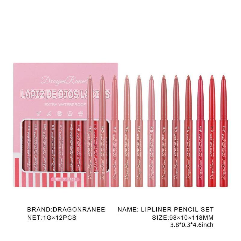 Long Lasting Lip Liners, Summer Gifts, 12pcs set Waterproof Matte Lip Liners, Easy Coloring Lip Liner Pens, Moisturizing Matt Finish Lip Liners, Lipliner for Women Makeup