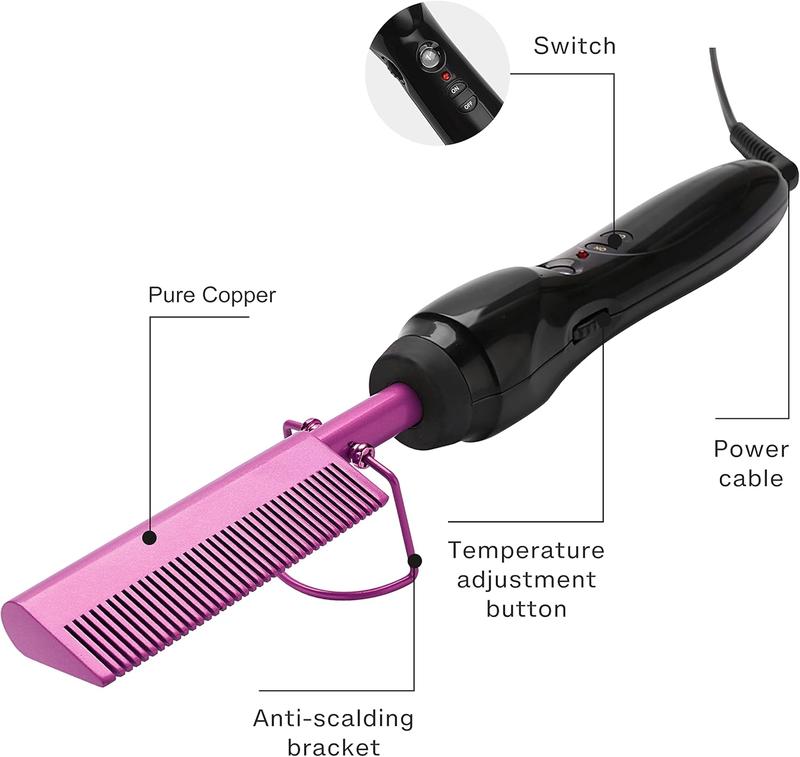 Hot Comb  Straightener Electric Heating Pressing Comb Ceramic Flat Iron Curler Portable  Straightener Brush for  Black  Anti-Scald Beard Wigs Straightening Comb