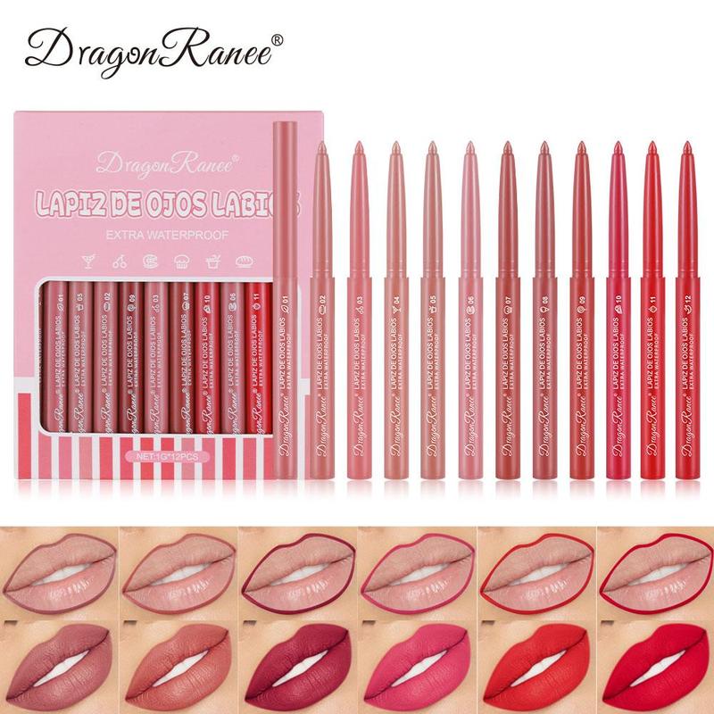 Long Lasting Lip Liners, Summer Gifts, 12pcs set Waterproof Matte Lip Liners, Easy Coloring Lip Liner Pens, Moisturizing Matt Finish Lip Liners, Lipliner for Women Makeup