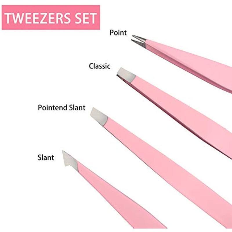 Professional Eyebrow Tweezers Set, 4pcs Portable Eyebrow Tweezers with Storage Box, Facial Hair Removal Tools