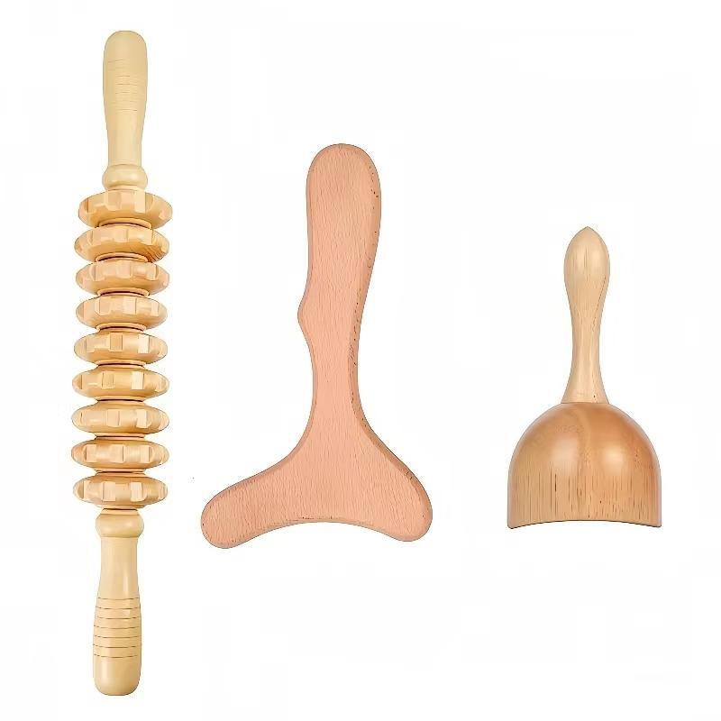 Wooden Massage Tool Set, 3 Counts Manual Massage Tool for Body Shaping & Scraping, Suitable for All Body Men and Women