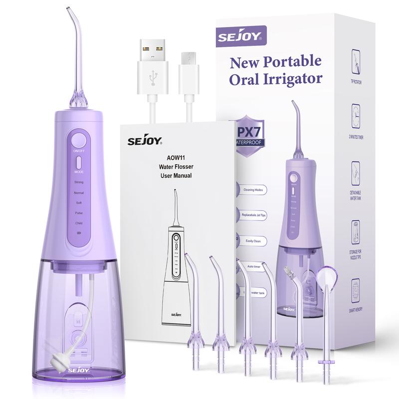 SEJOY Cordless Water Flosser Dental Oral Irrigator 5 Mode 6 Replaceable Jet Tips