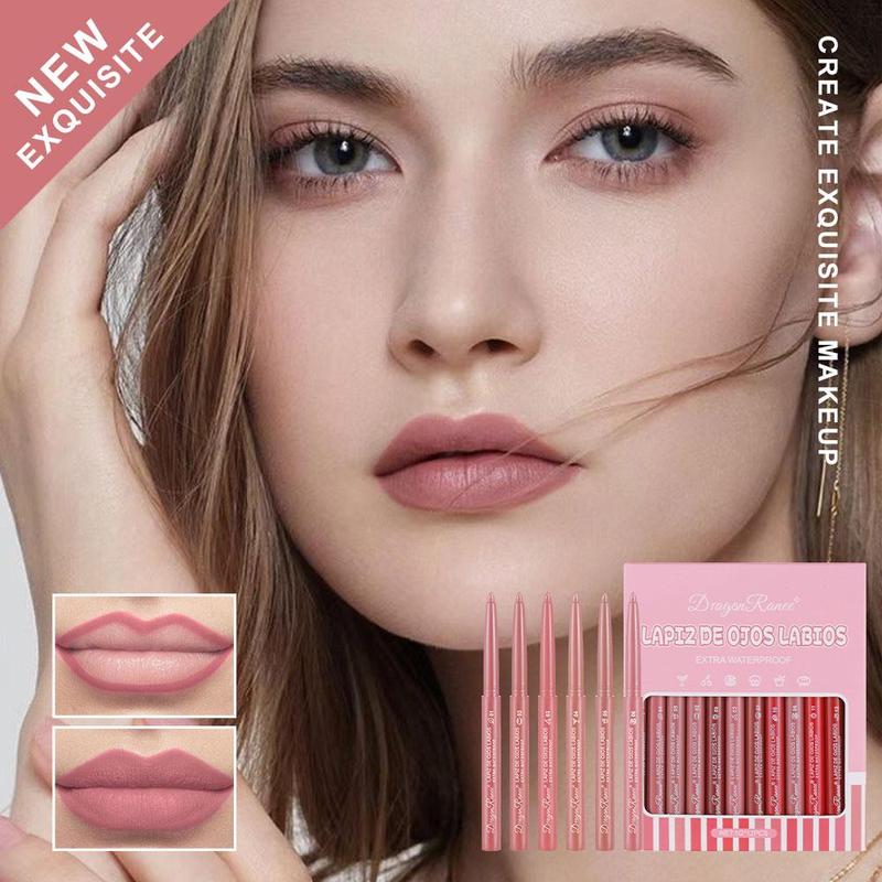 Long Lasting Lip Liners, Summer Gifts, 12pcs set Waterproof Matte Lip Liners, Easy Coloring Lip Liner Pens, Moisturizing Matt Finish Lip Liners, Lipliner for Women Makeup