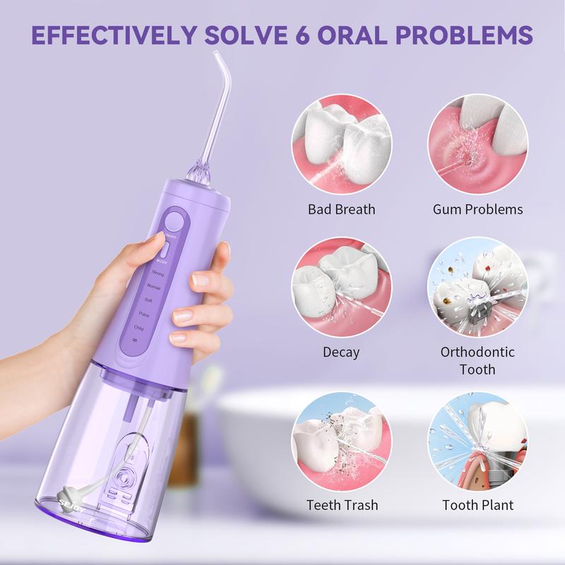 SEJOY Cordless Water Flosser Dental Oral Irrigator 5 Mode 6 Replaceable Jet Tips