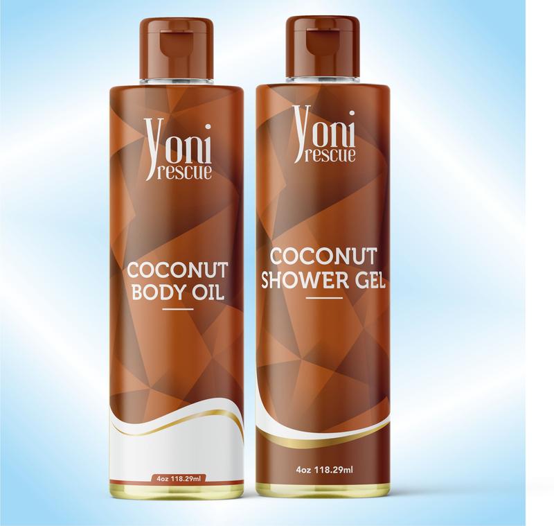 Yoni Rescue Coconut Body & Bath Care Set- Shower Gel(4oz),  Body Essential Oil(4oz)