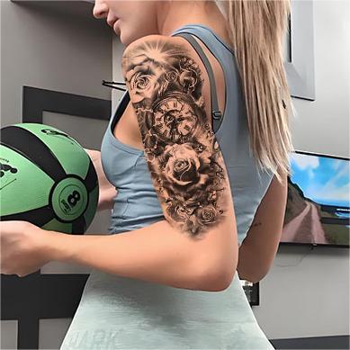 76 Large Black Temporary Tattoo Stickers, Forearm Designs Including Tribal Wolves, Tigers, Lions, Snakes, Skulls, Halloween Temporary Fake Tattoo Stickers, 12 Fake Tattoo Stickers for Men's or Women's Arms Chest Shoulder, 64Tiny Black Tattoo Stickers