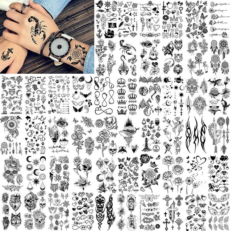 Creative Tiny Crown Infinity Triangle Pattern Tattoo Sticker, 52pcs set Temporary Body Art Sticker, Festival Fake Tattoo Sticker for Women & Men