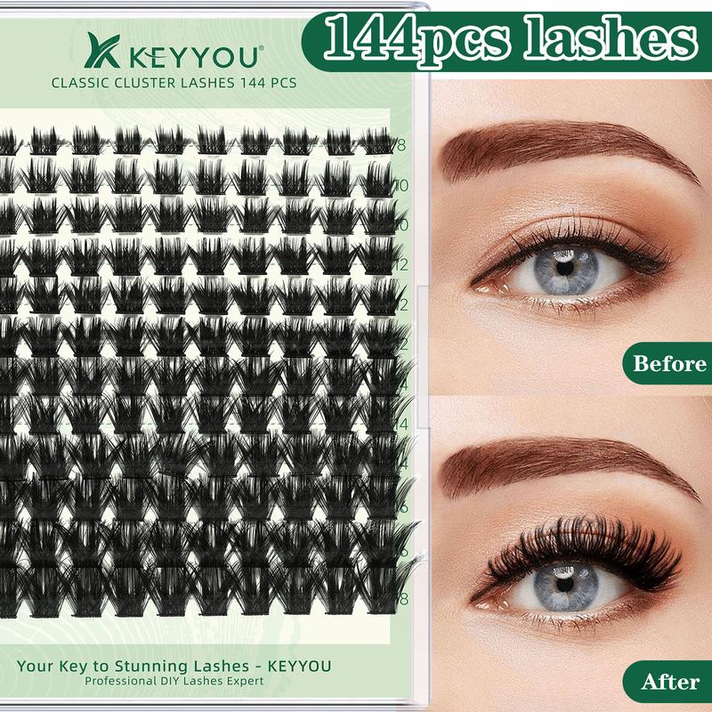 BlackFriday KEYYOU Spike DIY Lash Clusters Kit Manga Eyelash Clusters Waterproof Long-Lasting Lash Extension Kit 144PCS Easy to Use for Beginners