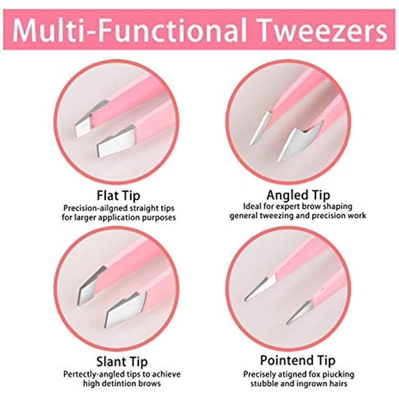 Professional Eyebrow Tweezers Set, 4pcs Portable Eyebrow Tweezers with Storage Box, Facial Hair Removal Tools