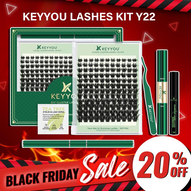 BlackFriday KEYYOU Spike DIY Lash Clusters Kit Manga Eyelash Clusters Waterproof Long-Lasting Lash Extension Kit 144PCS Easy to Use for Beginners