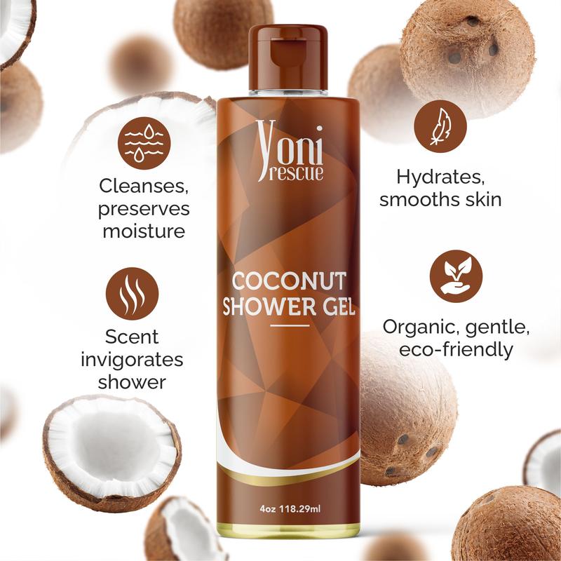 Yoni Rescue Coconut Body & Bath Care Set- Shower Gel(4oz),  Body Essential Oil(4oz)