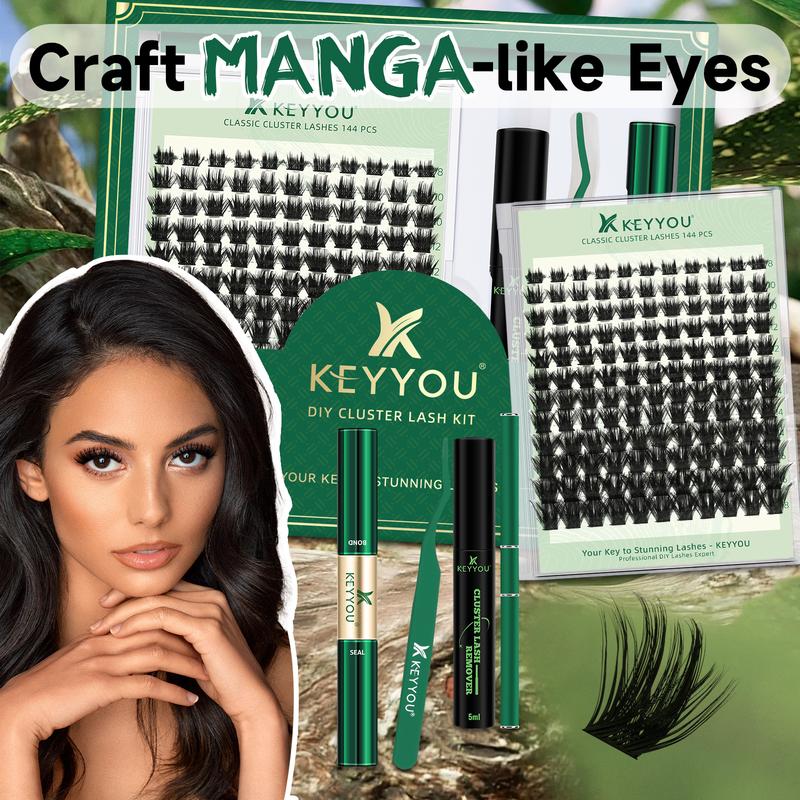 BlackFriday KEYYOU Spike DIY Lash Clusters Kit Manga Eyelash Clusters Waterproof Long-Lasting Lash Extension Kit 144PCS Easy to Use for Beginners