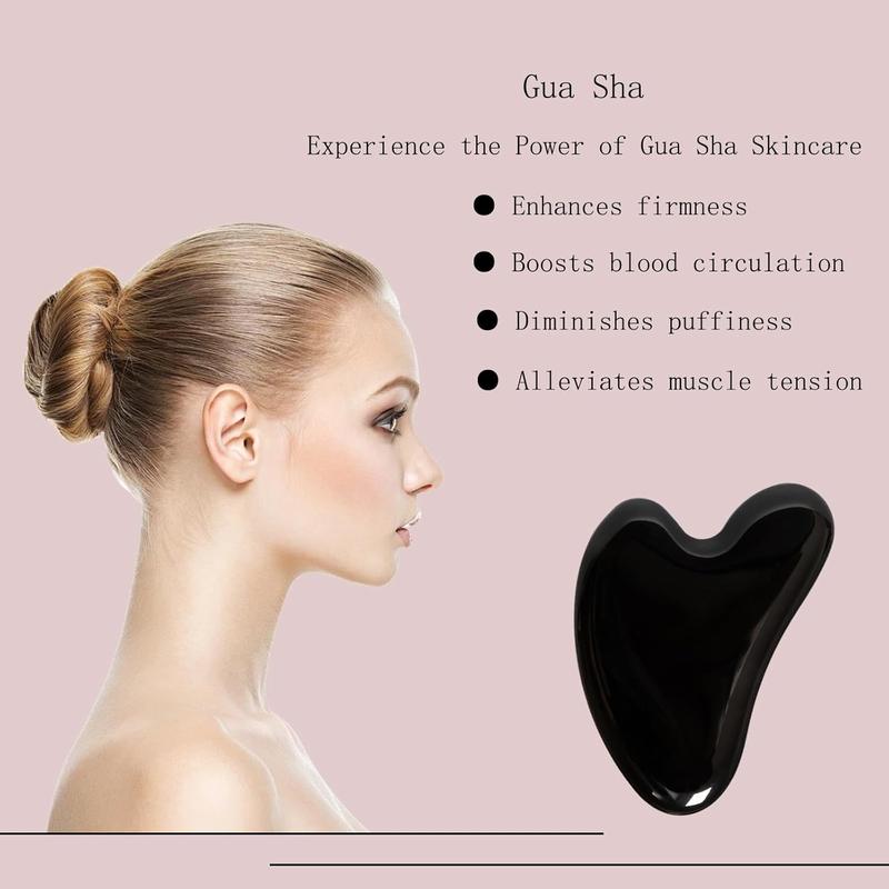 Gua Sha Jade Stone Gua Sha Massage Tool, Guasha Tool for Face and Body Skin Massage. Tools for SPA Acupuncture, Pink Stone for Body Face Neck and Eye, Skin Care Gift for Woman (Black)