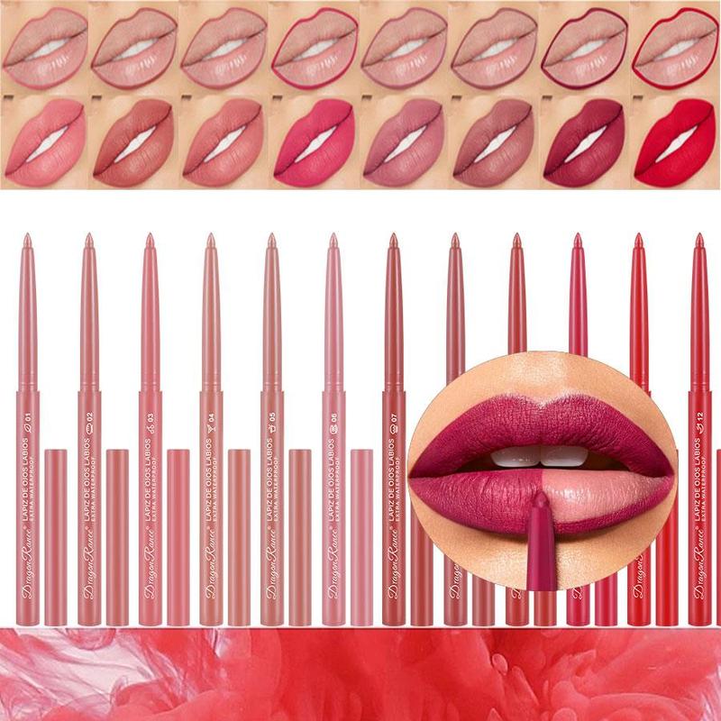 Long Lasting Lip Liners, Summer Gifts, 12pcs set Waterproof Matte Lip Liners, Easy Coloring Lip Liner Pens, Moisturizing Matt Finish Lip Liners, Lipliner for Women Makeup