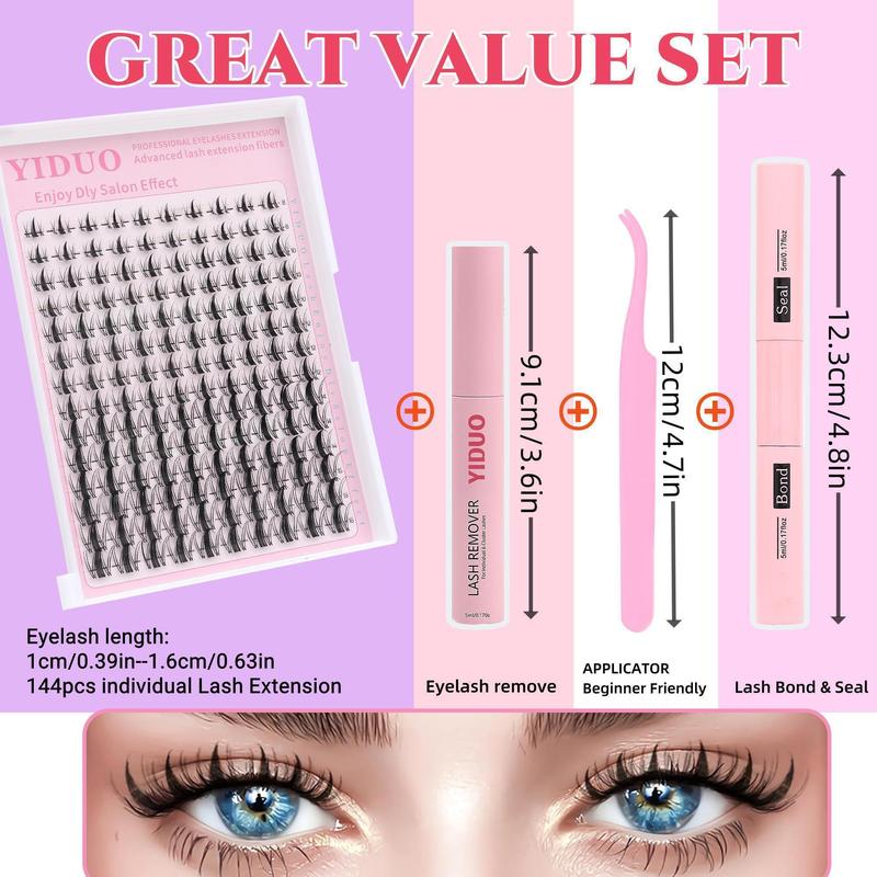 Curl Wispy Individual False Eyelash With Lash & Remover & Eyelash Applicator Kit, 1 Set Natural Self Grafting DIY Segmented Eyelash, Eyelash Extensions Kit