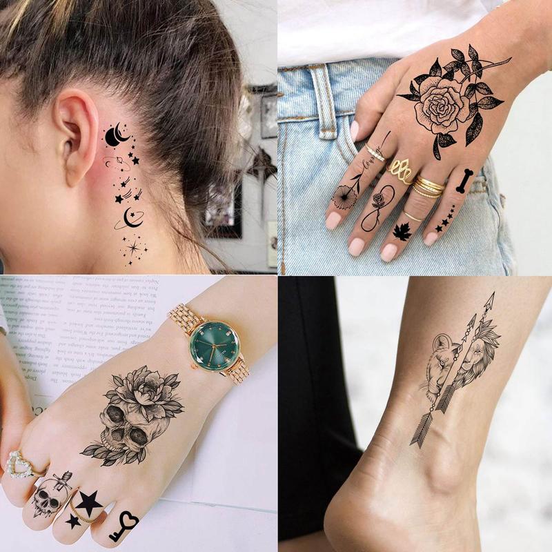 Creative Tiny Crown Infinity Triangle Pattern Tattoo Sticker, 52pcs set Temporary Body Art Sticker, Festival Fake Tattoo Sticker for Women & Men