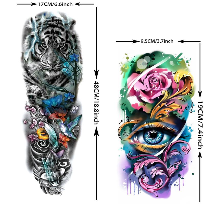 Flower & Animal Pattern Temporary Tattoos, Large Full Arm Fake Tattoo Sticker, Body Art Decoration for Women & Men