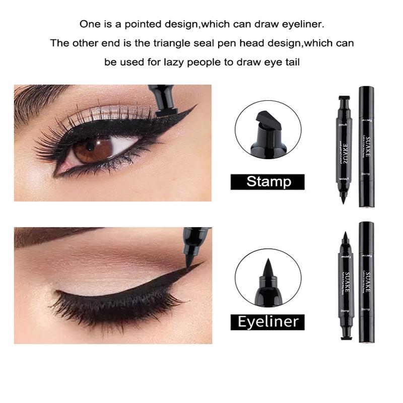 Double-ended Eyeliner Pen, 1 Count Waterproof Eyeliner Pencil with Fine Tip & Stamp Head, Quick Drying Eye Makeup Tool for Women & Girls