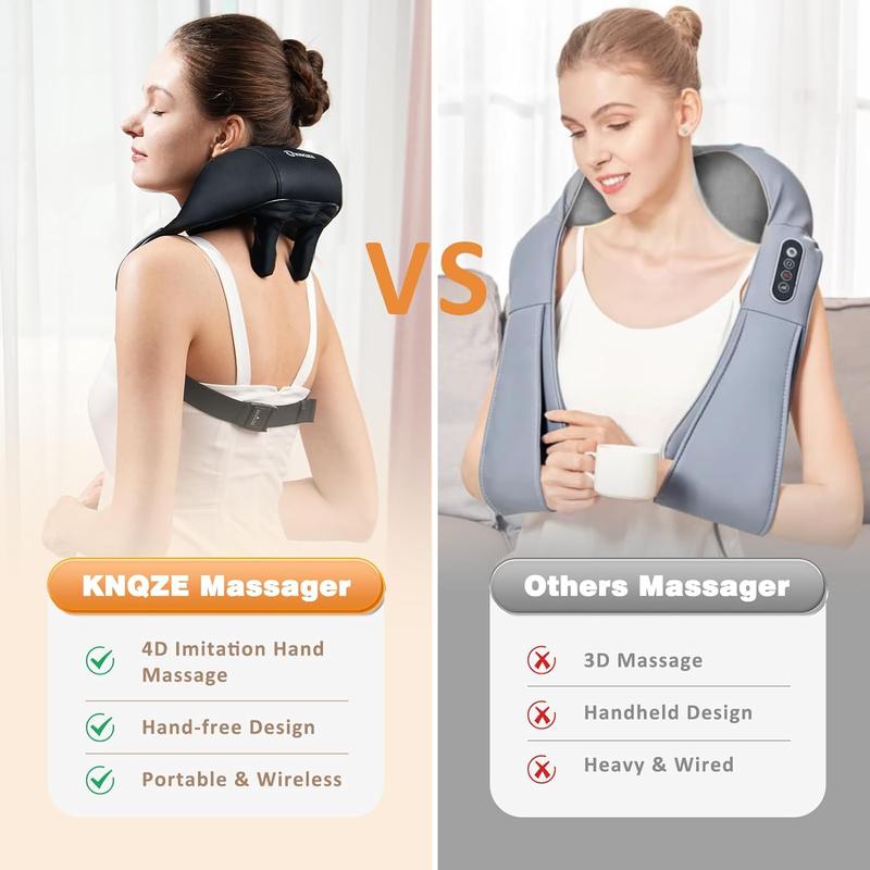 Neck Massager with Heat, Cordless 4D Deep Tissue Kneading Massage, Shiatsu Neck and Shoulder Massage Pillow for Neck, Back and Leg Pain Relief, Christmas Gifts for Mom - FSA HSA Eligible