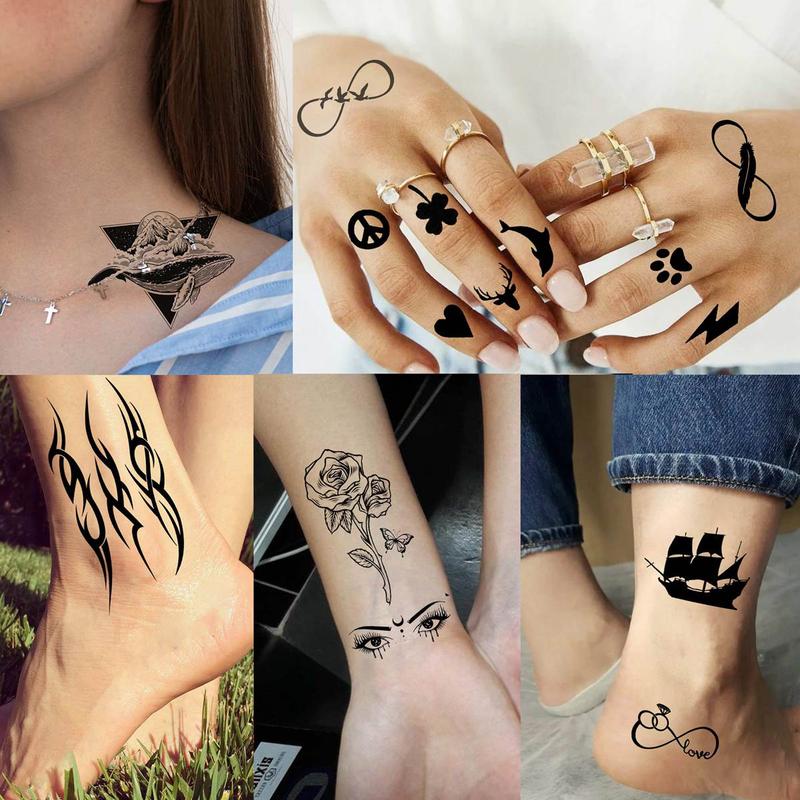 Creative Tiny Crown Infinity Triangle Pattern Tattoo Sticker, 52pcs set Temporary Body Art Sticker, Festival Fake Tattoo Sticker for Women & Men