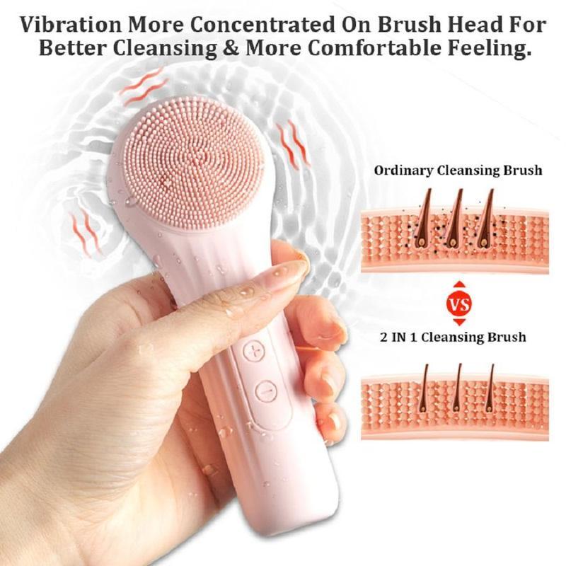 USB Rechargeable Facial Cleansing Brush, Ultra Hygienic Soft Silicone, Vibrating Thermostatic Heat Facial Deep Cleansing Electric Cleansing Brush, Facial Pore Cleansing Beauty Instrument Massage, Multi-functional Facial Cleansing Massage