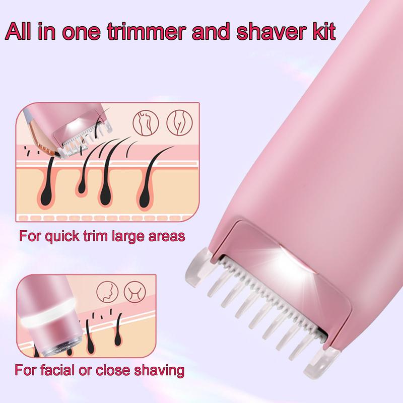 Bikini Trimmer for Women, Dual Head Electric Razor for Womens, Rechargeable Electric Shaver for Legs Arms Pubic Body Hair Trimmer (Pink) bikini trimmer Rechargeable Electric electric shaver electric lady