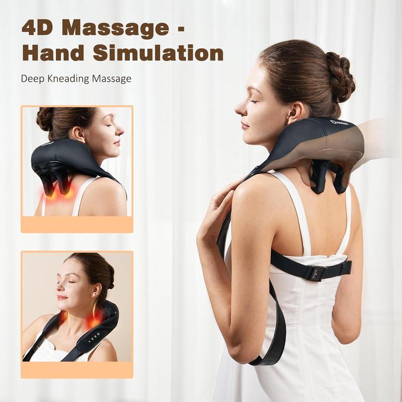 Neck Massager with Heat, Cordless 4D Deep Tissue Kneading Massage, Shiatsu Neck and Shoulder Massage Pillow for Neck, Back and Leg Pain Relief, Christmas Gifts for Mom - FSA HSA Eligible