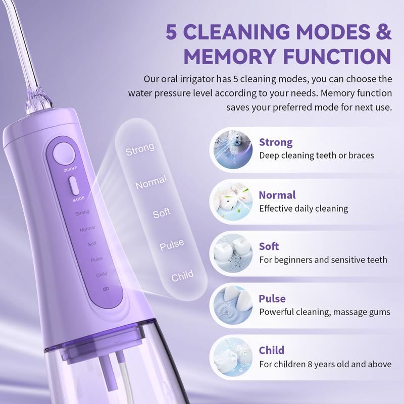 SEJOY Cordless Water Flosser Dental Oral Irrigator 5 Mode 6 Replaceable Jet Tips