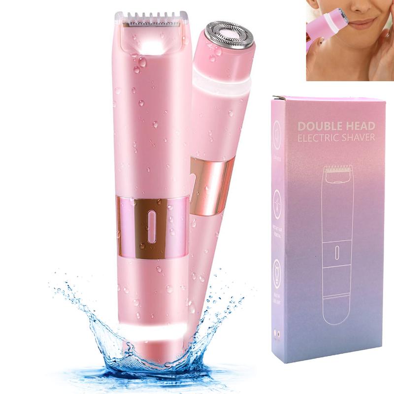 Bikini Trimmer for Women, Dual Head Electric Razor for Womens, Rechargeable Electric Shaver for Legs Arms Pubic Body Hair Trimmer (Pink) bikini trimmer Rechargeable Electric electric shaver electric lady