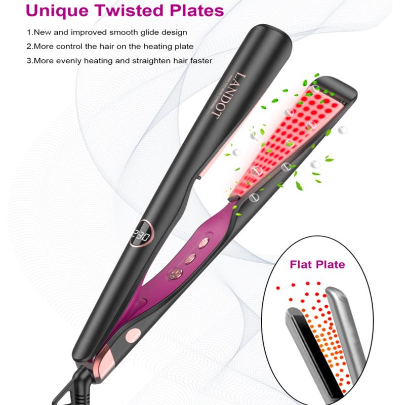 Black Friday Deal Landot Twist Straightening Curling Iron Combo for Curl Wave Straighten Women Hair-1 Inch Dual Voltage Comfort Smooth Curler