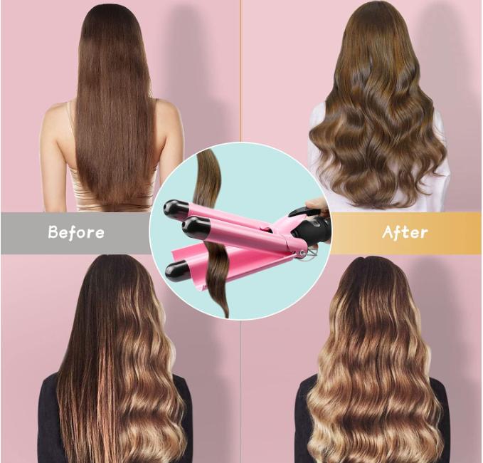 Buy One get one free 3 Barrel Curling Iron Wand Dual Voltage Hair Crimper with LCD Temp Display Curler Comfort