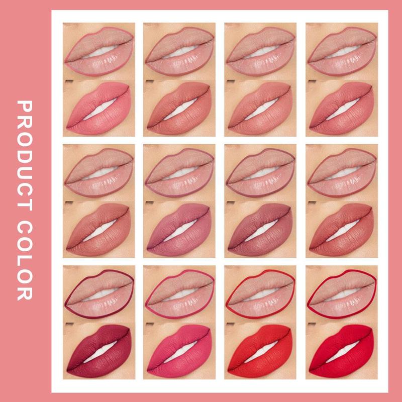 Long Lasting Lip Liners, Summer Gifts, 12pcs set Waterproof Matte Lip Liners, Easy Coloring Lip Liner Pens, Moisturizing Matt Finish Lip Liners, Lipliner for Women Makeup