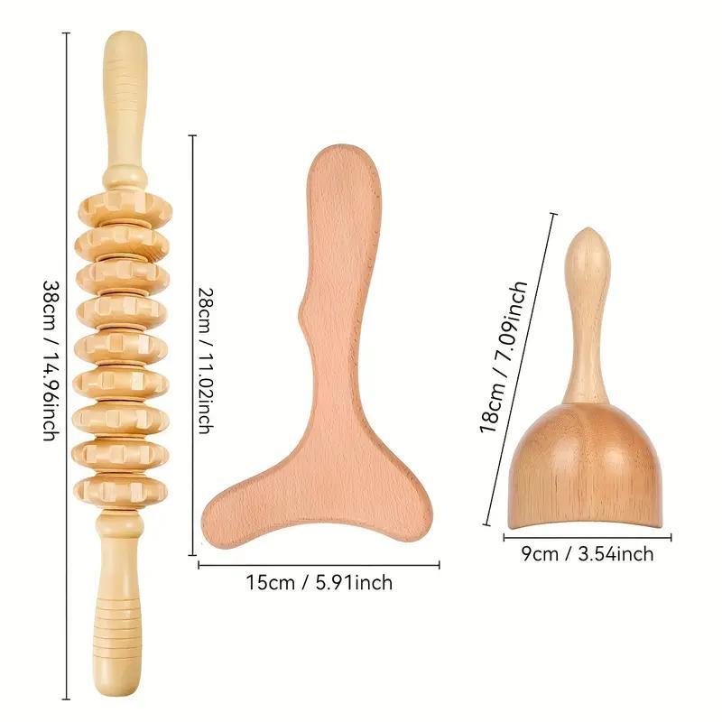 Wooden Massage Tool Set, 3 Counts Manual Massage Tool for Body Shaping & Scraping, Suitable for All Body Men and Women