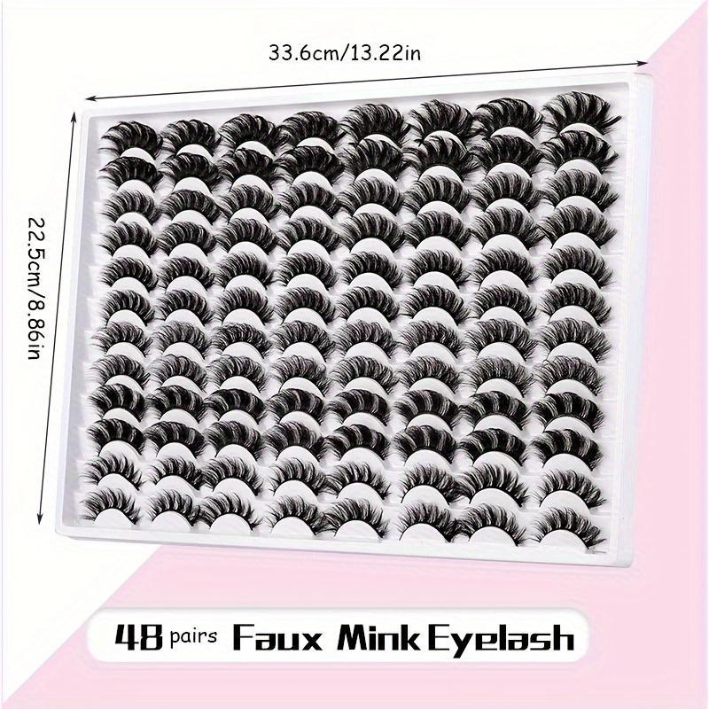 Fluffy False Eyelashes, 48 Pairs Wispy Cat Eye Faux Cluster Lashes for Music Festival Makeup, Natural Curling Eye Makeup Strip Lashes