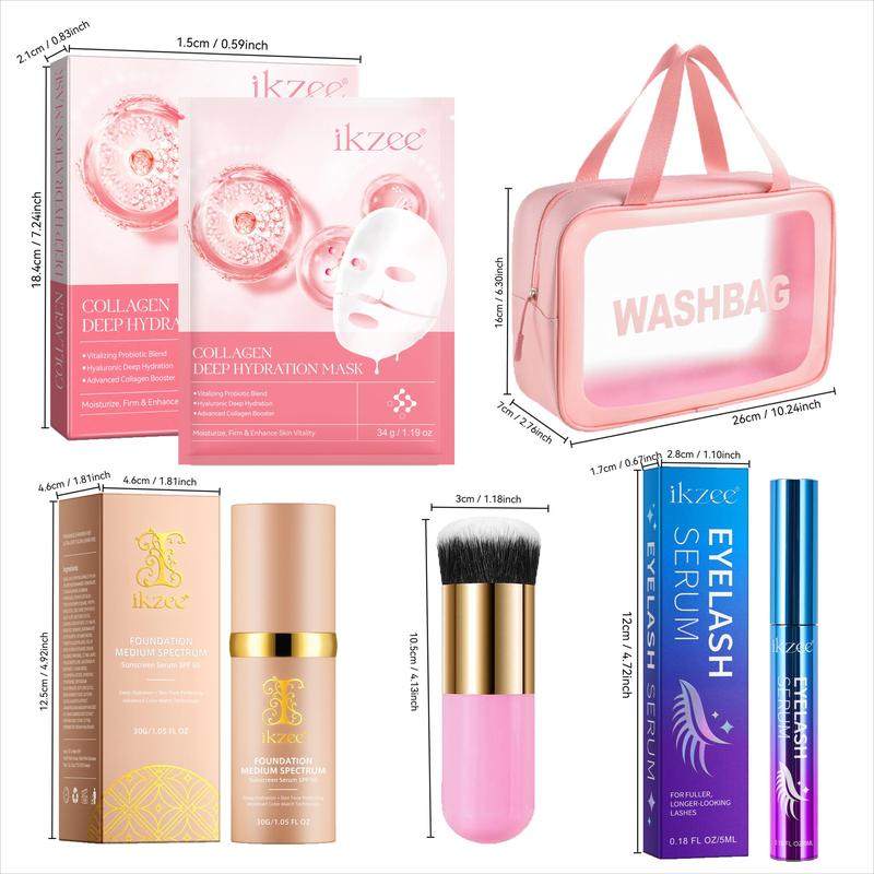 Women's Face Makeup Set, 1 Set Including Color-changing Foundation & Makeup Brush & Collagen Mask & Eyelash Growth Liquid, Great Gift for Women