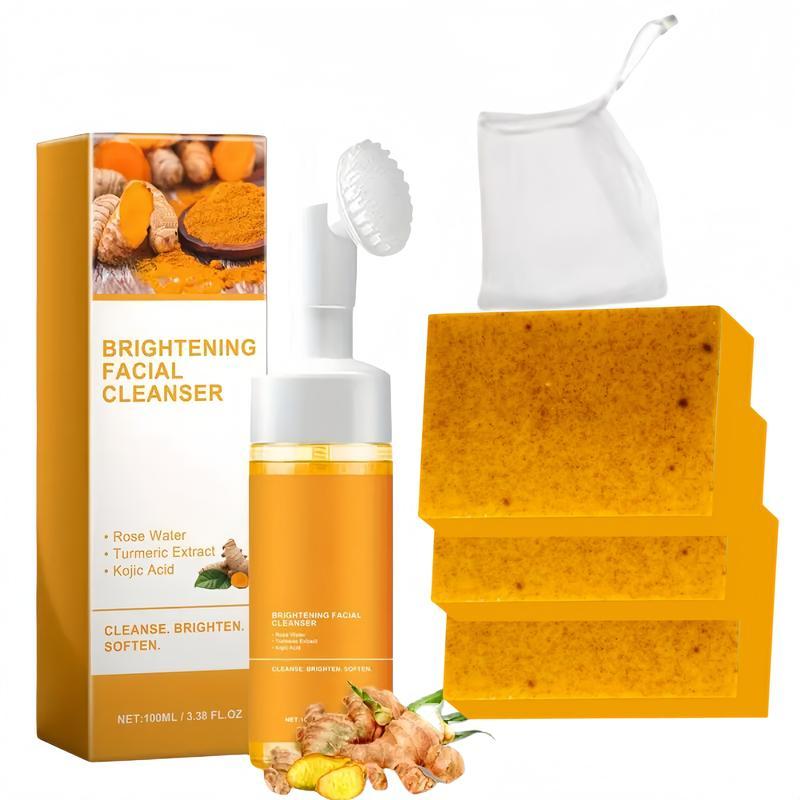 Turmeric Wash and Care two PieceSetTurmericCleansing Mousse, Turmeric SoapFacialCleansing Skincare FacialCleansing CleanserFacial Wash