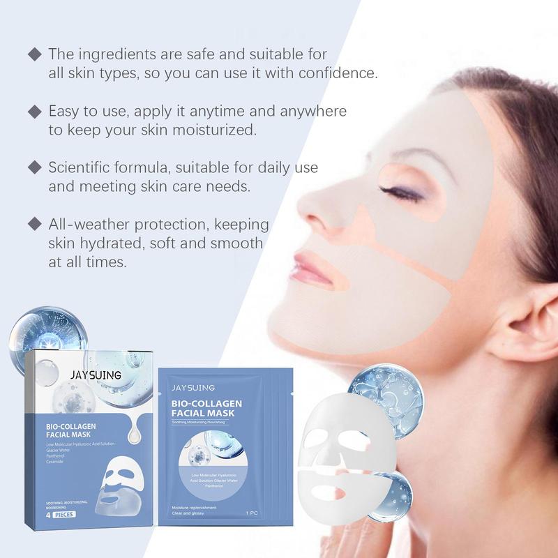 Collagen Facial Mask with Mask Bowl & Spatula, 4 Counts box Moisturizing Facial Mask, Hydrating Face Mask, Face Care Product for Women & Men