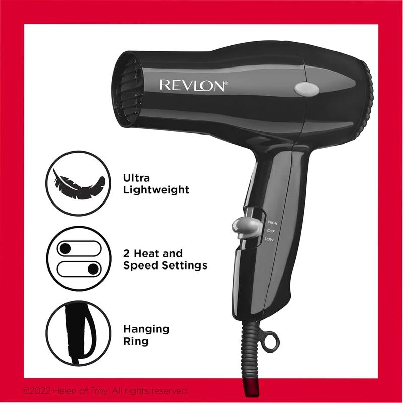 Travel Hair Dryer | Salon-Style Blowouts, Lightweight Design, 1875 Watts for Fast Drying with 2 Heat & Speed Settings for Drying and Styling Flexibility (Black)