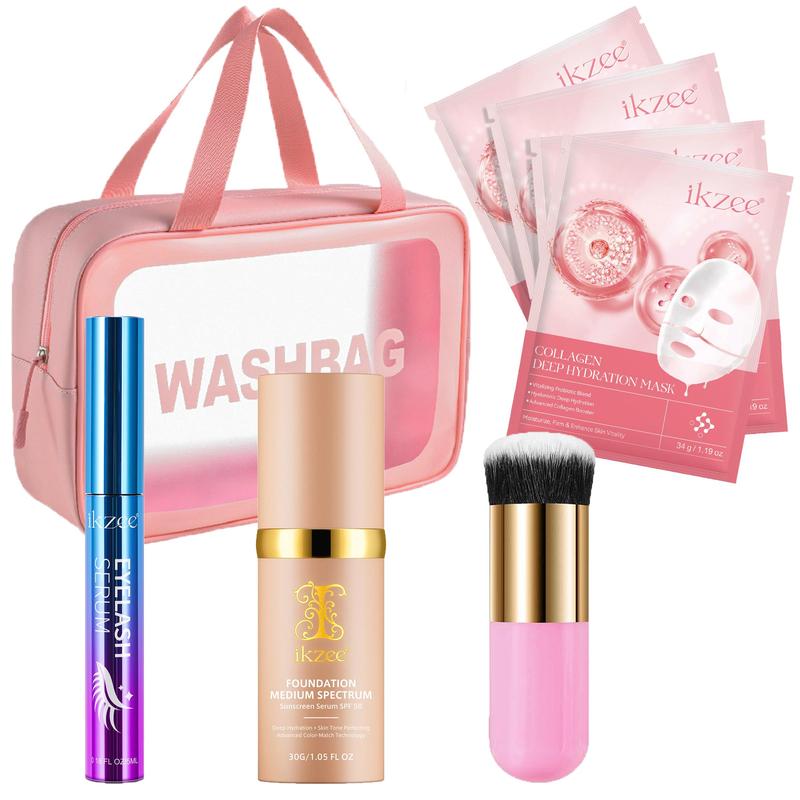 Women's Face Makeup Set, 1 Set Including Color-changing Foundation & Makeup Brush & Collagen Mask & Eyelash Growth Liquid, Great Gift for Women