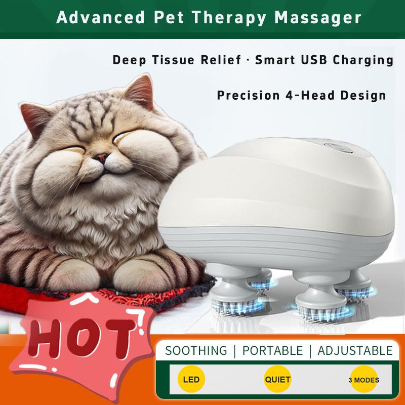 Handheld Pet Massager for Dogs and Cats Electric Cat and Dog Massage Tool - Head and Back Scratcher for Relieving Tension, Tight Muscles and Stiffness with Four Rotating Massage Heads Silicone Friend