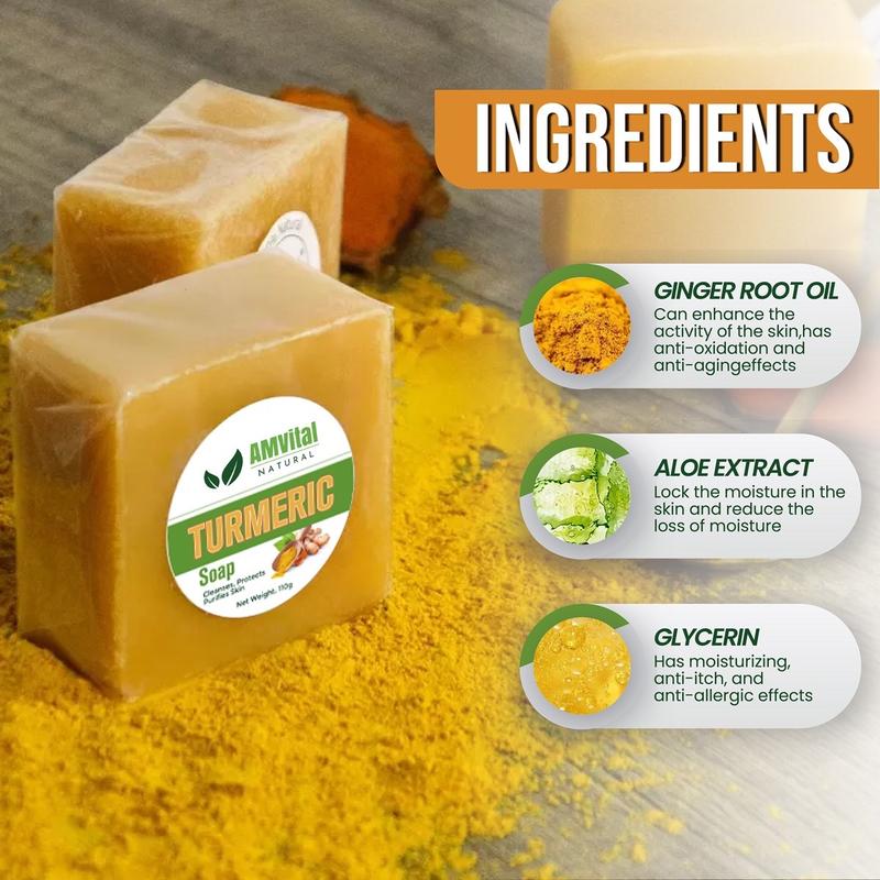 AMVital Turmeric Soap Bar for Face & Body targets dark spots and promotes smooth skin. Enjoy natural, handmade skincare soap real  soap Gentle Foaming