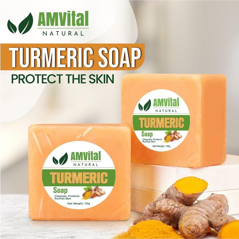 AMVital Turmeric Soap Bar for Face & Body targets dark spots and promotes smooth skin. Enjoy natural, handmade skincare soap real  soap Gentle Foaming