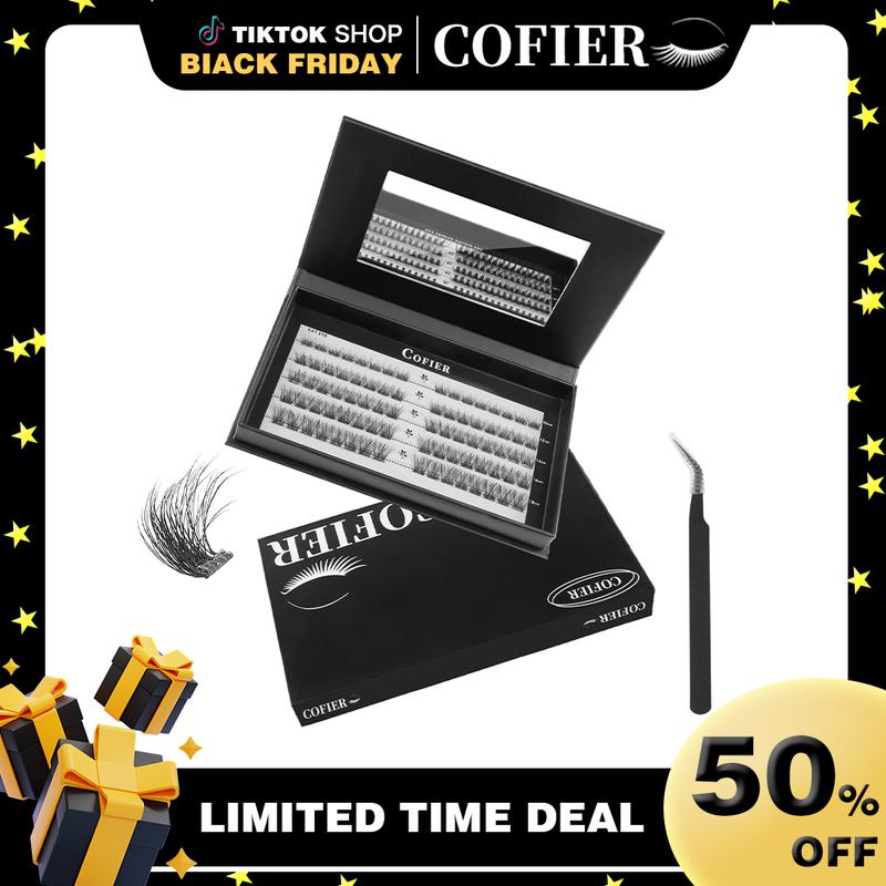 Cofier DIY Lash Kit Press on Lash No Glue Lash Self-Adhesive Eyelash Kit Individual Lashes Beginner Friendly Eyelashes with Tweezers(80 90 120 Pcs)