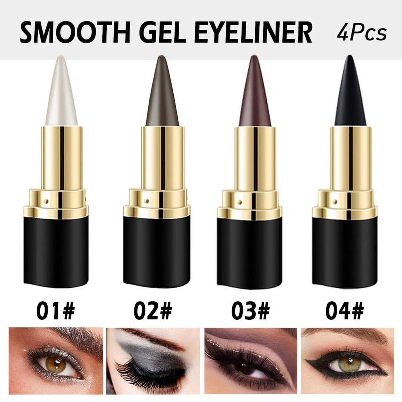 4Pcs Black Silver Grey Brown Gel Eyeliner Pencil Eye Black Face Paint Sticks Makeup Set, Natural Black Eyeliner Cream Waterproof Crayon Eyeliner Pencil Tool delineador de ojos contra el agua