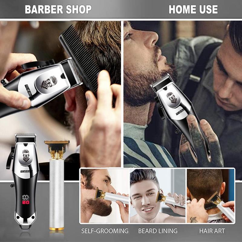 Professional Hair Clipper Set, 1 Set LCD Display USB Rechargeable Hair Trimmer & T-blade Trimmer & Accessories, Great Gifts for Men