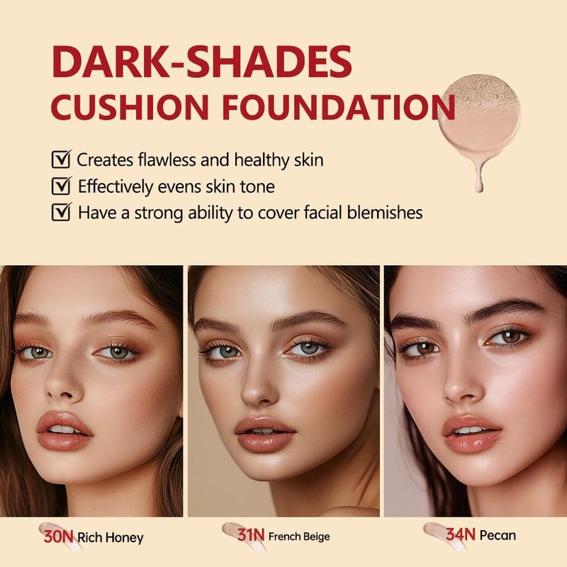 Long Lasting Air Cushion Foundation, Natural Lightweight Concealer Makeup Base, Moisturizing Foundation Full Coverage Flawless Makeup Cream for Women & Girls