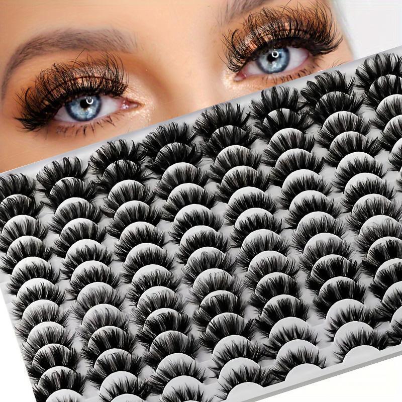 Fluffy False Eyelashes, 48 Pairs Wispy Cat Eye Faux Cluster Lashes for Music Festival Makeup, Natural Curling Eye Makeup Strip Lashes