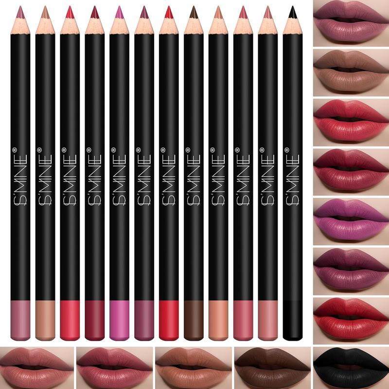 Matte Lip Liner Set - 12 High Pigmented Longwear Soft Pencils - Ultra Fine, Smooth & Natural (Set 1)